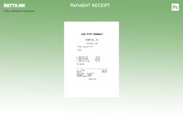 Шаблон за проверка на плаќање во модерен стил Care Rite Аптека