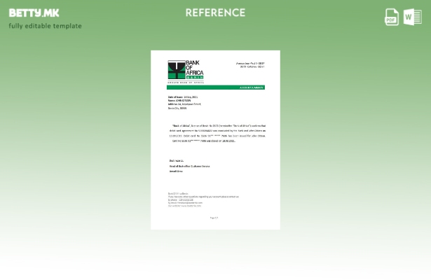Референтен шаблон за затворање на Benin BankofAfrica во модерен стил