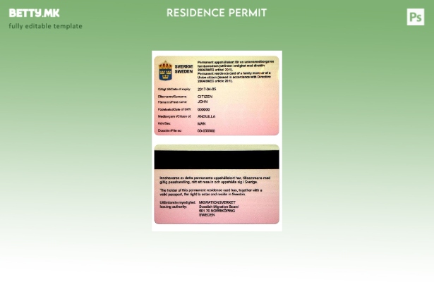 Модерен стил Шаблон за картичка за постојан престој во Шведска