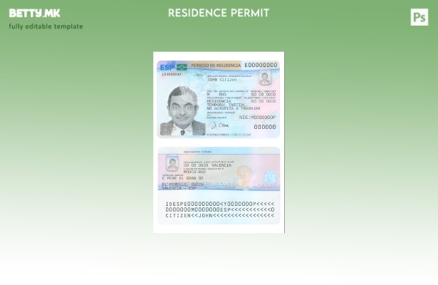 Модерен стил шаблон за дозвола за престој во Шпанија