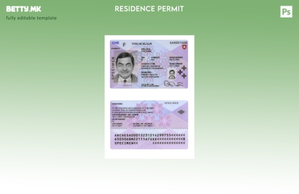 Модерен стил шаблон за картичка за дозвола за престој во Швајцарија