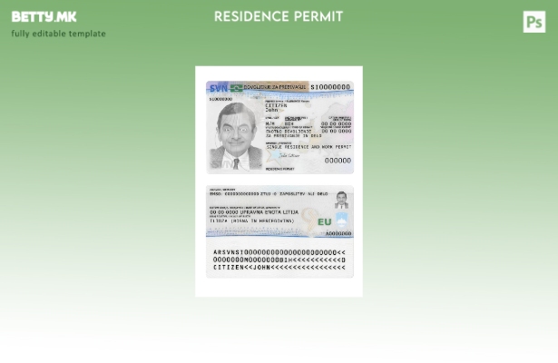 Модерен стил, шаблон за картичка за дозвола за престој во Словенија