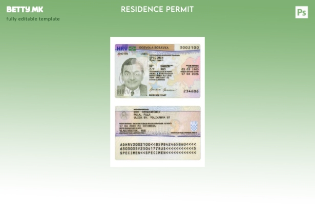 Модерен шаблон за дозвола за престој во Хрватска