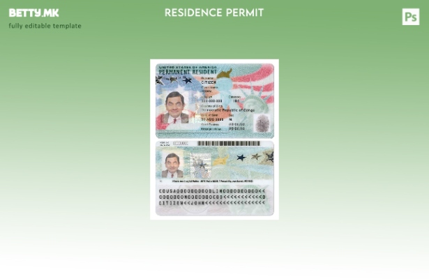 модерен стил на САД Зелена карта, шаблон за картичка за постојан престој во PSD