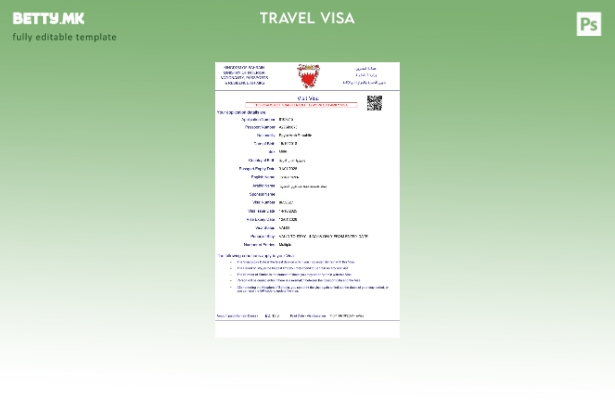 Модерен стил Шаблон за виза за Бахреин во Word и Pdf формати, шаблон за верзија