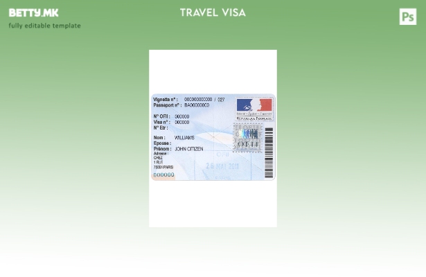 Модерен стил Шаблон за печат за виза за резиденција Офии во Франција