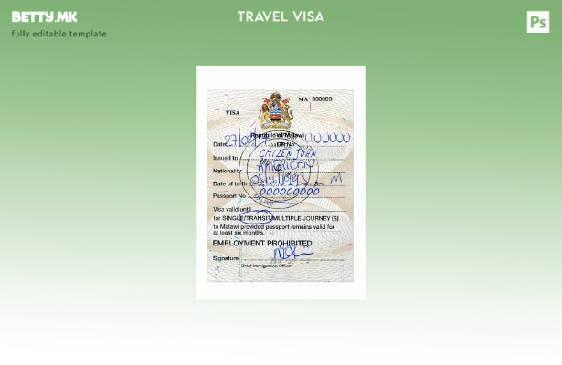 Шаблон за патна виза за Малави во модерен стил