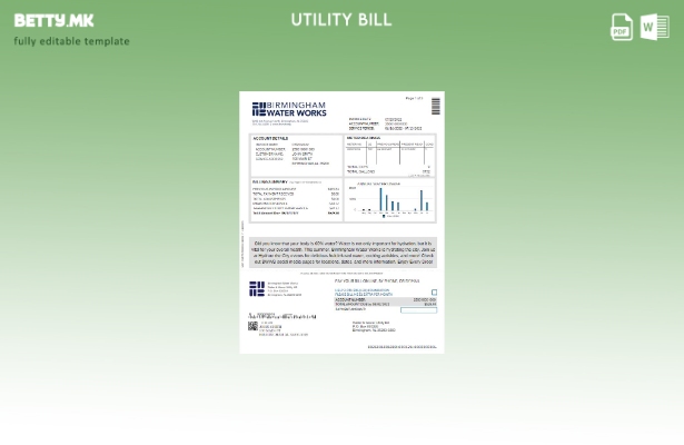 Модерен стил Обединетото Кралство Бирмингем шаблон за комунални сметки за вода