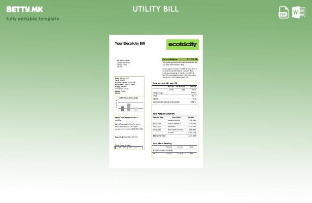 Модерен стил Обединетото Кралство Шаблон за комунални сметки за електрична енерг
