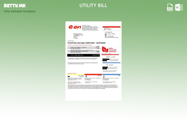 Модерен стил Обединетото Кралство E.ON шаблон верзија на сметки за комунални у 2