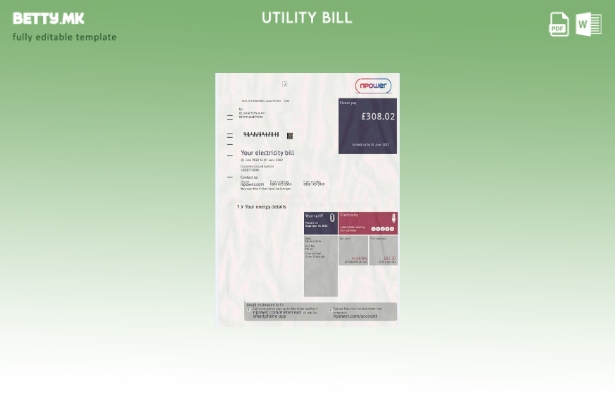 Модерен стил Обединетото Кралство Npower шаблон за сметки за електрична енергија