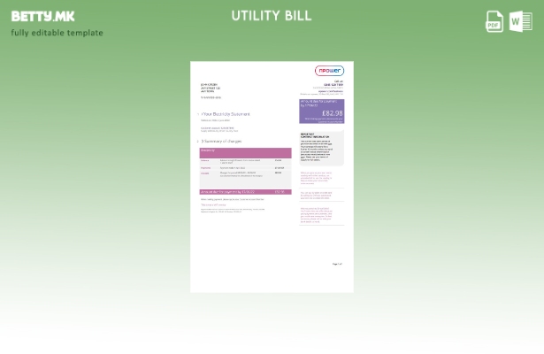 Модерен стил Обединетото Кралство Npower шаблон за сметки за комунални услуги