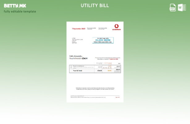 Модерен стил Обединетото Кралство Vodafone шаблон верзија на сметки за комунални