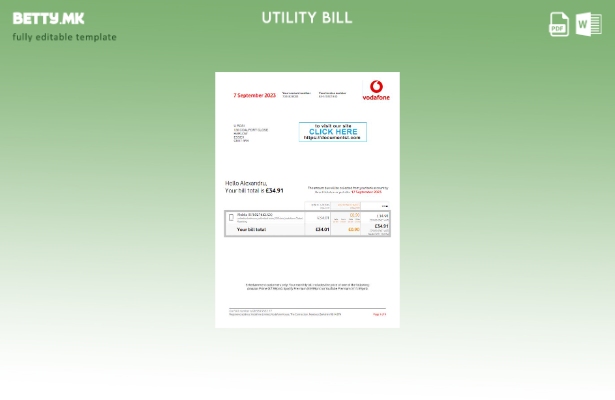 Модерен стил Обединетото Кралство Vodafone шаблон за комунални сметки