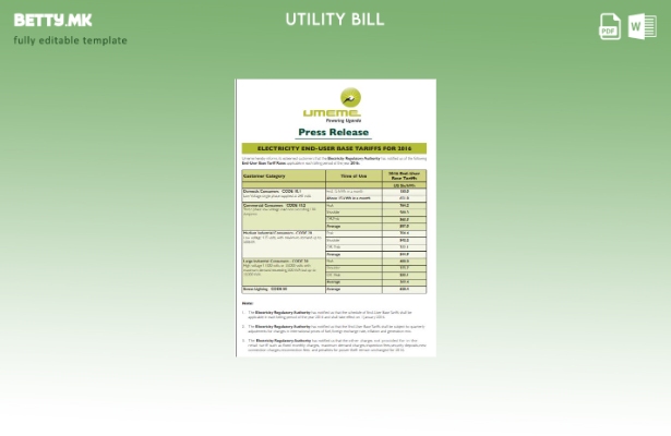 Модерен стил Уганда UMEME шаблон за комунални сметки
