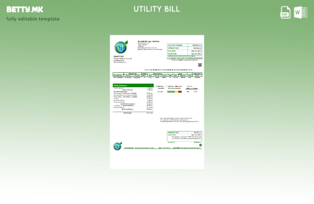 Модерен стил Узбекистански шаблон за комунални сметки за комунални услуги GreenW