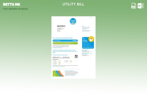 Модерен стил Шаблон верзија на сметки за комунални услуги во Обединетото Кралств