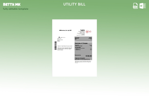 Модерен стил Шаблон верзија на сметки за комунални услуги Ireland Virgin Media