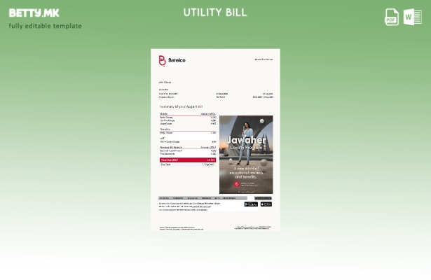 Модерен стил Шаблон за збор за сметки за комунални услуги Бахреин Бателко