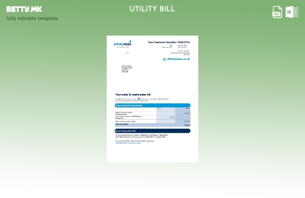 Модерен стил Шаблон за комунални сметки за афинитет вода на Обединетото Кралство