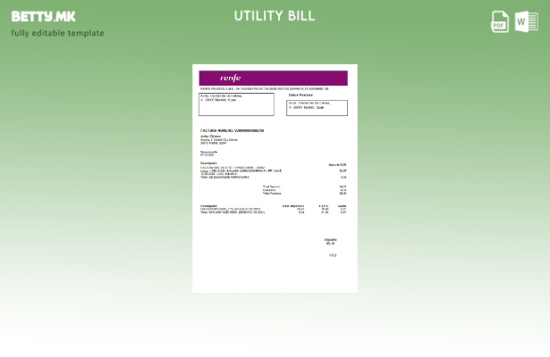 Модерен стил Шаблон за комунални сметки Spain Renfe