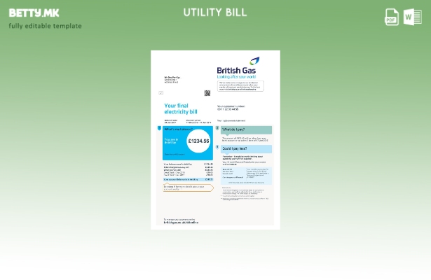 Модерен стил Шаблон за сметки за Обединетото Кралство Британски гас
