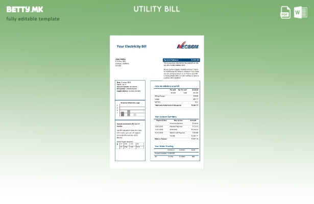 Модерен стил Шаблон за сметки за електрична енергија на компанијата Сомалија Нес