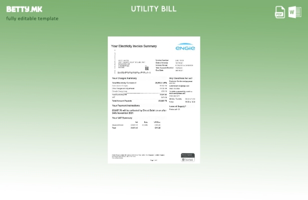 Модерен стил Шаблон за сметки за комунални услуги Обединетото Кралство Engie