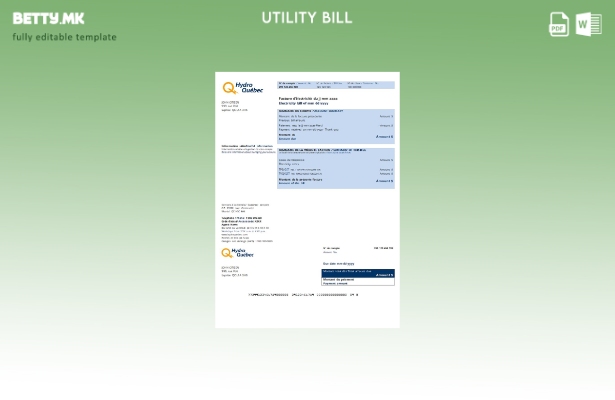 Модерен стил на шаблон за збор за сметки за комунални услуги Canada Hydro Québec