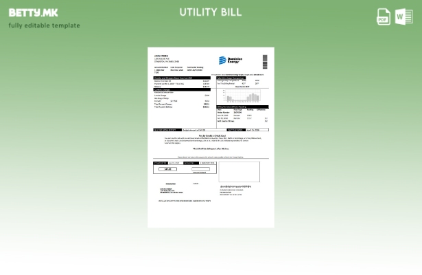 Модерен стил на USA Dominion Energy шаблон за комунални сметки