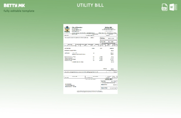 Модерен стил шаблон за збор за сметки за комунални услуги во Канада Град Брендон