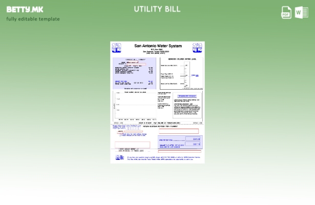 Модерен стил шаблон за комунални сметки за системот за вода во САД Сан Антонио