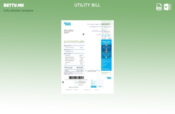 Модерен стил шаблон за комунални сметки Ireland Electric Ireland