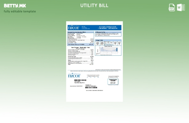 Модерен стил шаблон за сметки за комунални услуги за гас во САД Илиноис Никор