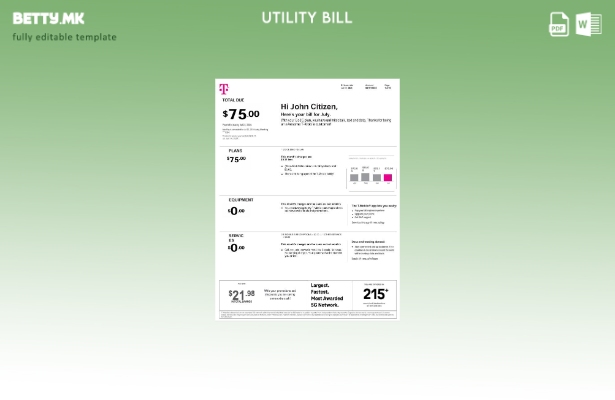 Модерен стил USA T Mobile Шаблон за Word страници за месечни сметки за комунални
