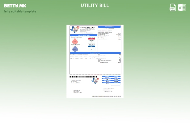 Модерен стил, шаблон за комунални сметки за вода во САД Тексаркана