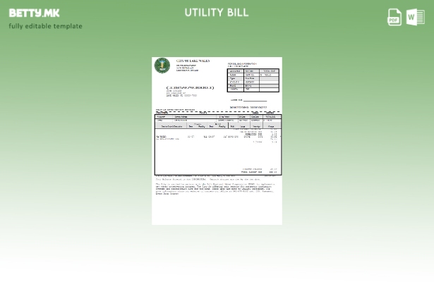 Модерен стил, шаблон за комунални сметки за градот на езерото Велс во САД