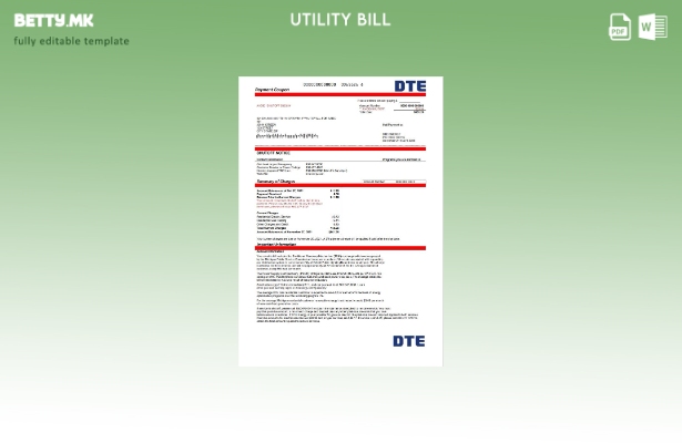Модерен стил, шаблон за сметки за комунални услуги во САД Мичиген DTE Energy