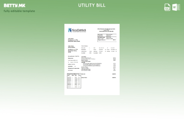 Шаблон за комунални сметки во модерен стил на Korea Eximbank
