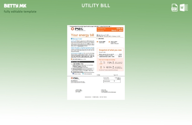 модерен стил САД Њу Јорк PSEG сметка за комунални услуги, шаблон Word и PDF, шаб