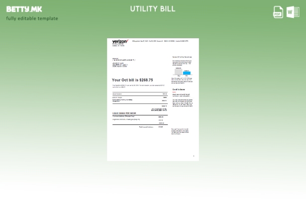 модерен стил УСД Веризон за комунални сметки во збор верзија . шаблон