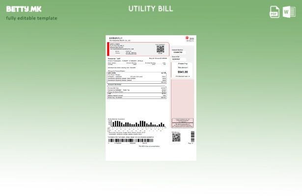 модерен стил Шаблон за збор за сметки за комунални услуги во Хонг Конг Хонгконг
