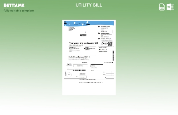 модерен стил Шаблон за сметки за комунални услуги за вода во Обединетото Кралств